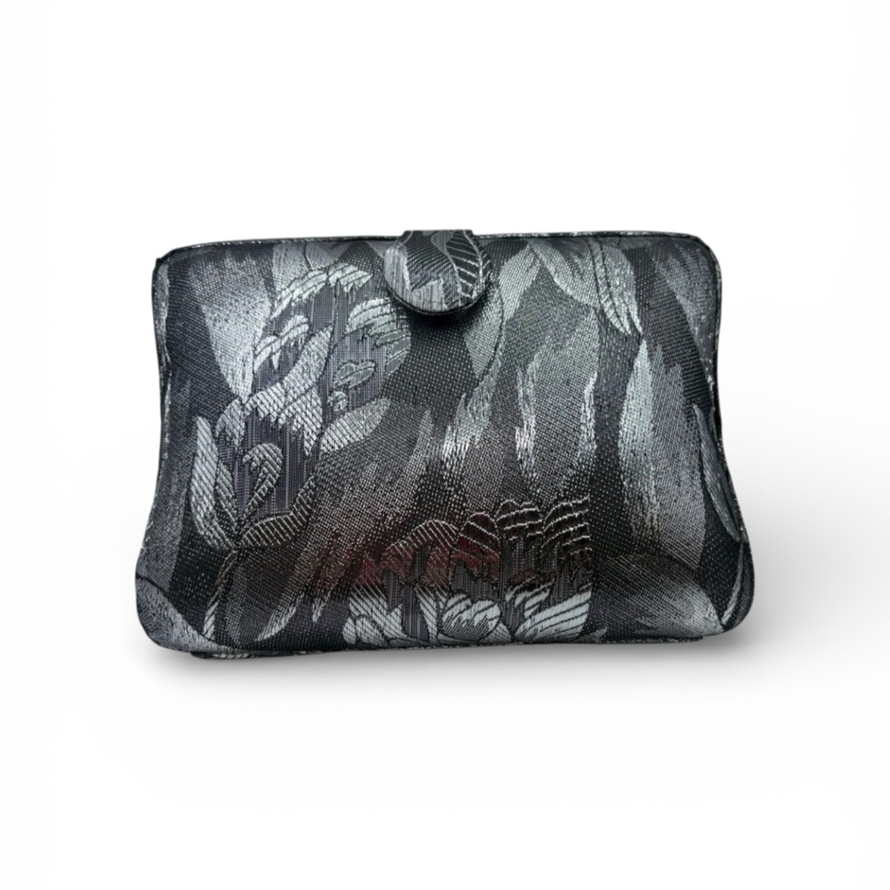 Vintage Chic Black and Silver Floral Clutch